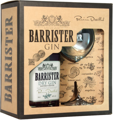 Джин - Barrister Dry Gin, в подарочной упаковке с бокалом