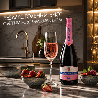 Лёгкое безалкогольное розовое игристое с яркими клубничными нотами и мягким освежающим вкусом.